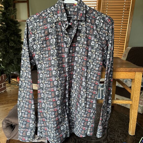 Jared Lang Camera Photography Print Button Down LS Black Shirt Men's Small - Picture 2 of 6